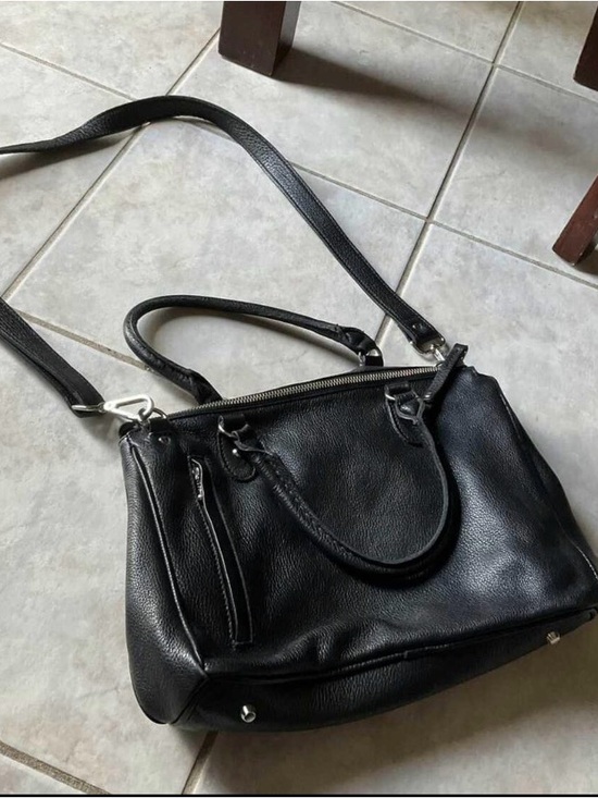 Roots Handbags - Roots Black Leather Satchel with Dual Straps
